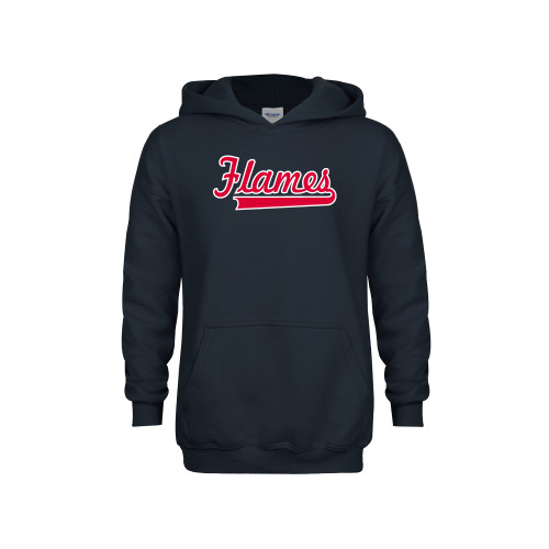  Youth Navy Fleece Hoodie - Flames Script