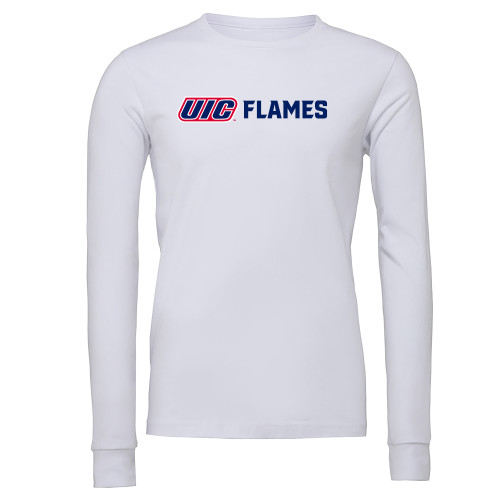  Bella + Canvas White Jersey Cotton Long Sleeve T Shirt - UIC Flames Horizontal1