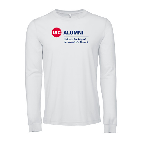  Bella + Canvas White Jersey Cotton Long Sleeve T Shirt - Unidad Society of Latine-a-o-x Alumni - UIC