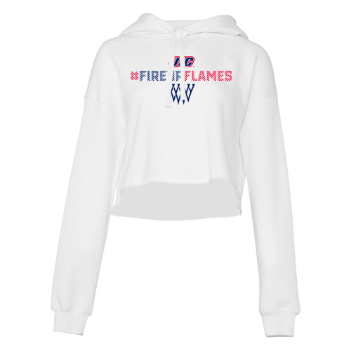  Bella + Canvas Womens White Cropped Fleece Hood - Hashtag with Basketball Net