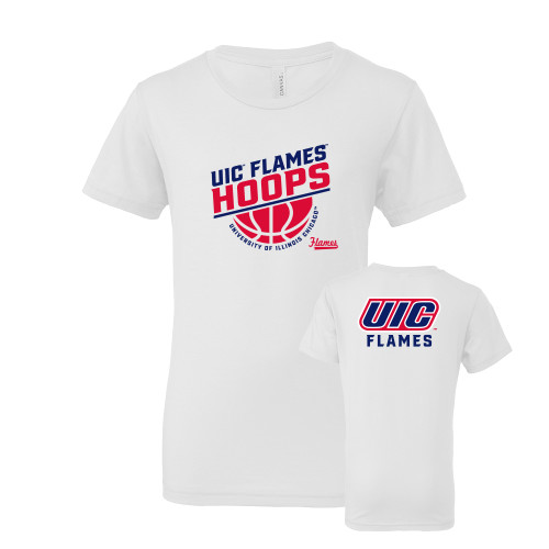  Bella + Canvas Youth White Jersey T Shirt - UIC Flames Hoops