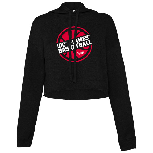  Bella + Canvas Womens Black Cropped Fleece Hood - Basketball Minimalistic