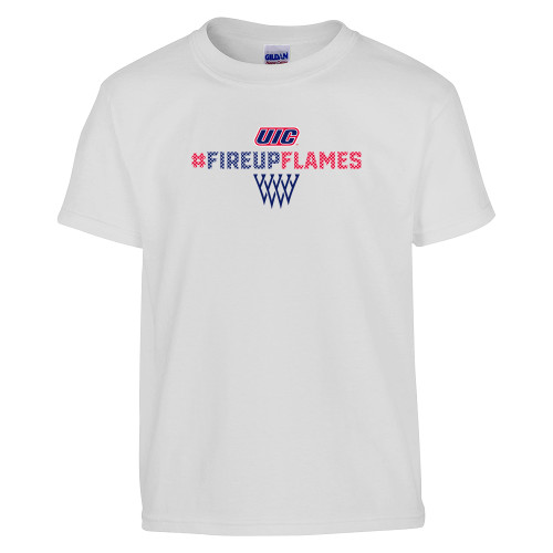  Youth White T Shirt - Hashtag with Basketball Net