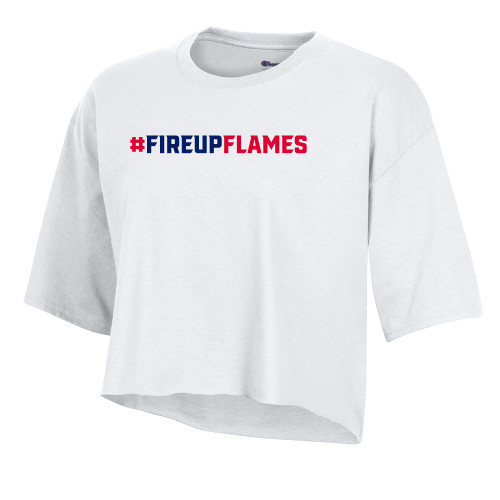  Champion Womens White Crop Tee - Hashtag Fire Up Flames