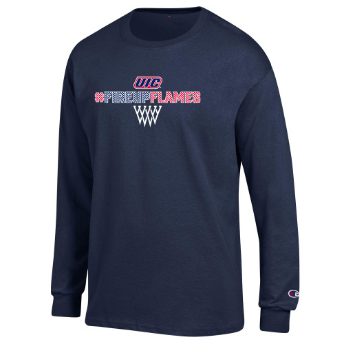  Champion Navy Long Sleeve T Shirt - Hashtag with Basketball Net