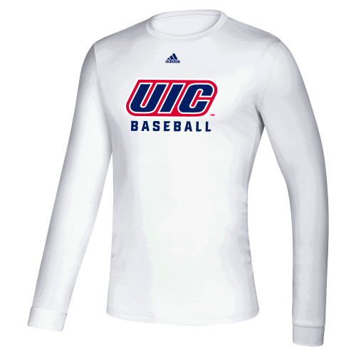  Adidas White Creator Performance Long Sleeve Tee - UIC Baseball Adidas