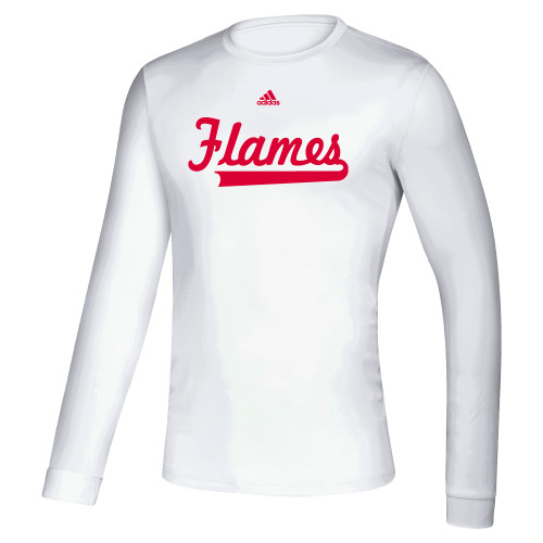  Adidas White Creator Performance Long Sleeve Tee - Flames Script Adidas