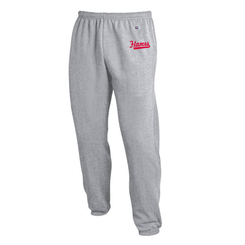  Champion Heather Grey Banded Bottom Sweatpants - Flames Script