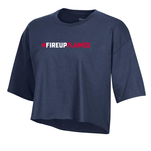  Champion Womens Navy Crop Tee - Hashtag Fire Up Flames