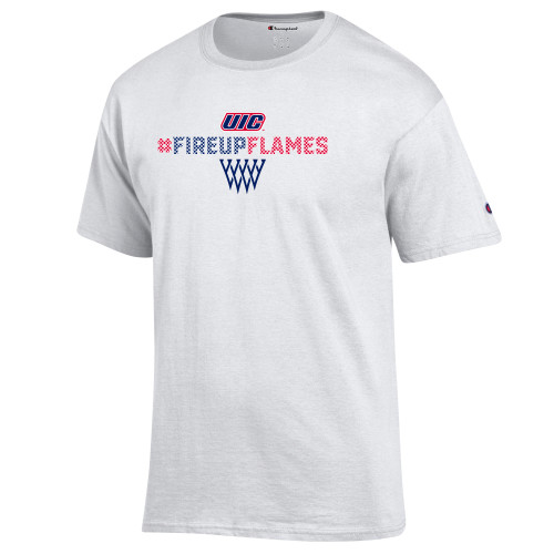  Champion White T Shirt - Hashtag with Basketball Net