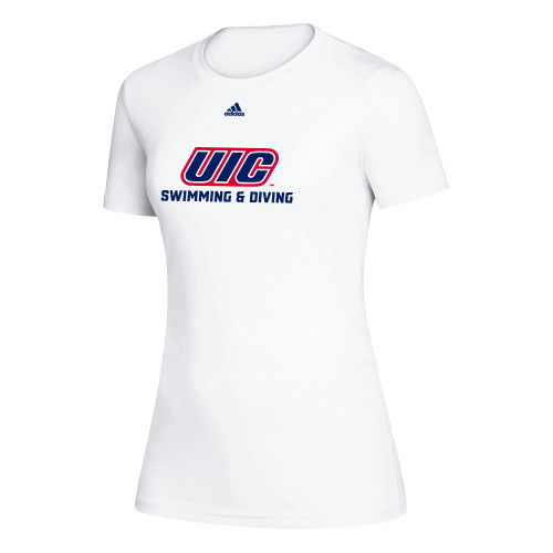  Adidas Womens White Creator Performance Tee - UIC Swimming and Diving Adidas