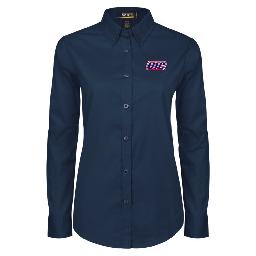  Womens Navy Twill Button Down Long Sleeve  - UIC