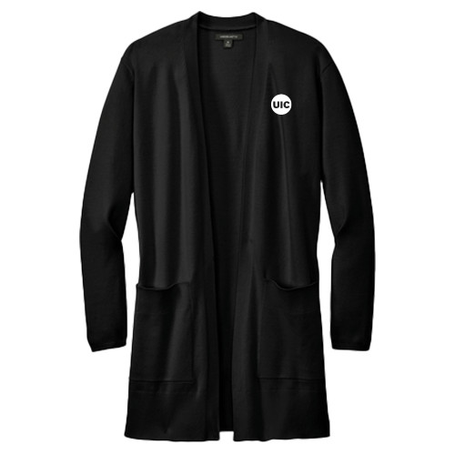  Mercer + Mettle Womens Black Open Front Cardigan Sweater - UIC Institutional Circle Mark EMB