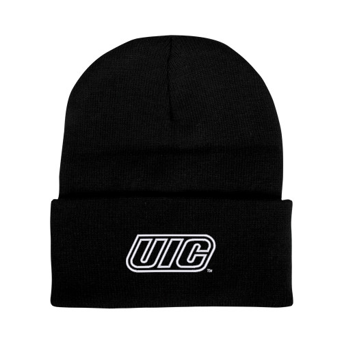  Black Knit Beanie w/Cuff - UIC