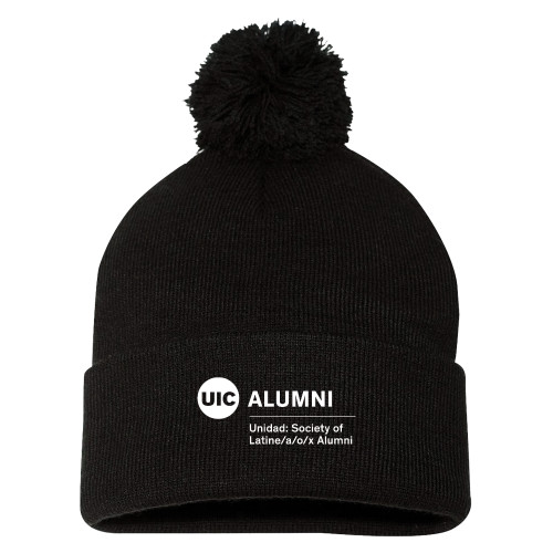  Sportsman Black Pom Pom Cuffed Beanie - Unidad Society of Latine-a-o-x Alumni - UIC