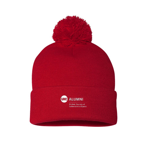  Sportsman Red Pom Pom Cuffed Beanie - Unidad Society of Latine-a-o-x Alumni - UIC