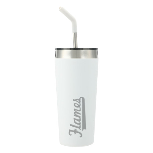  Faye White Vacuum Tumbler w/ Stainless Steel Straw 20 oz - Flames Script Engraved