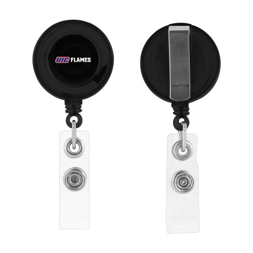  Black Retractable Badge Holder - UIC Flames Horizontal