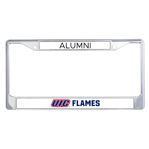  Alumni Metal License Plate Frame in Chrome - UIC Flames Horizontal