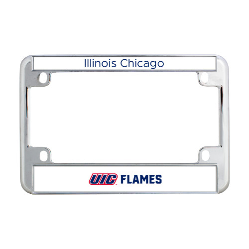  Metal Motorcycle License Plate Frame in Chrome - UIC Flames Horizontal