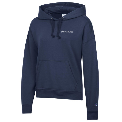 Champion Womens Navy Powerblend Pullover Hood-InnVentures