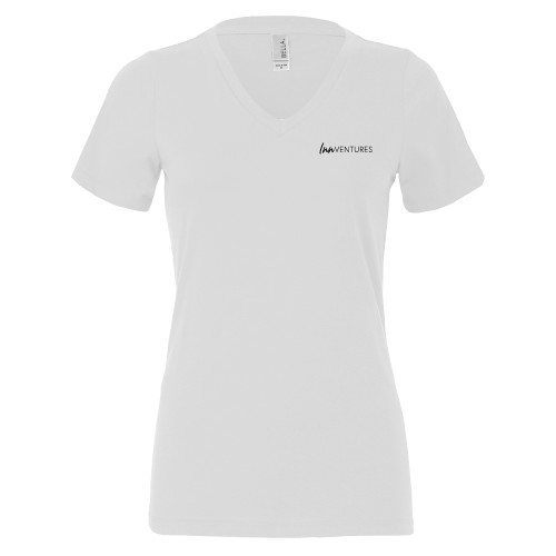 Bella + Canvas Womens White V Neck Cotton T Shirt-InnVentures
