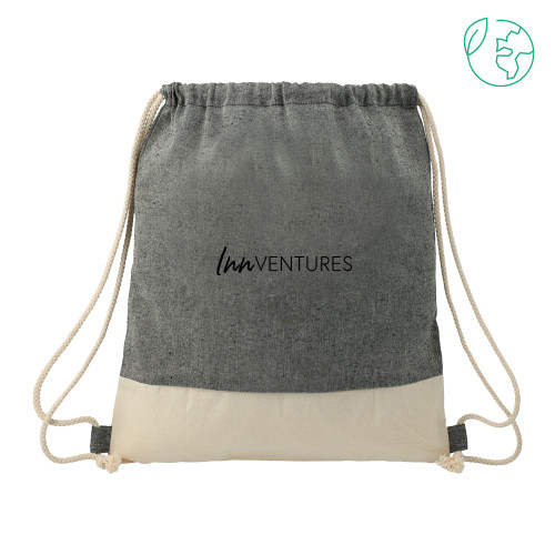 Split Recycled Cotton Natural/Black Drawstring Bag-InnVentures