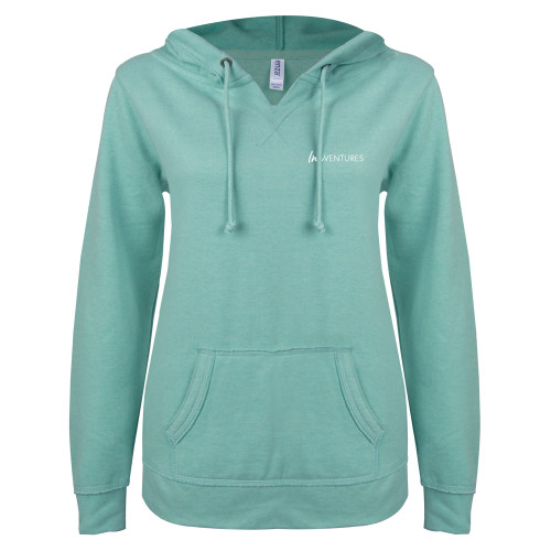 ENZA Womens Seaglass V Notch Raw Edge Fleece Hoodie-InnVentures