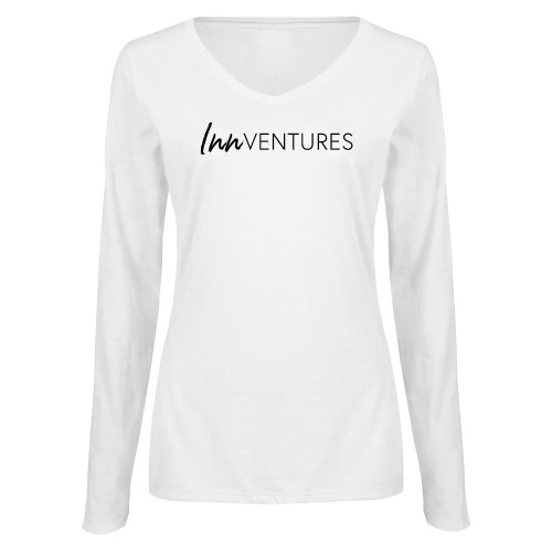 Womens White Long Sleeve V Neck Tee -InnVentures