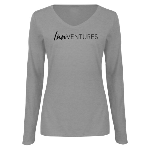 Womens Grey Long Sleeve V Neck Tee -InnVentures