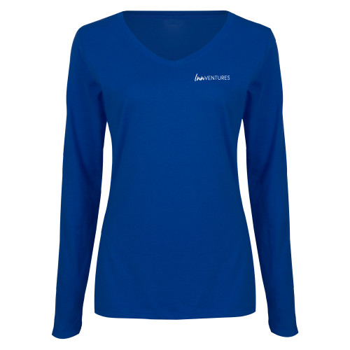 Womens Royal Long Sleeve V Neck Tee -InnVentures