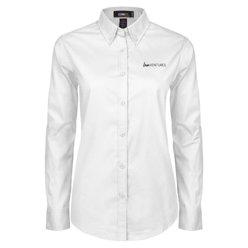 Womens White Twill Button Down Long Sleeve-InnVentures