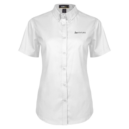 Womens White Twill Button Up Short Sleeve-InnVentures