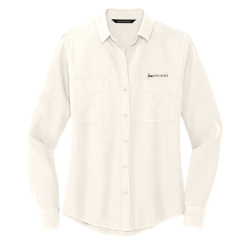 Mercer + Mettle Womens Ivory Crepe Long Sleeve Camp Blouse-InnVentures