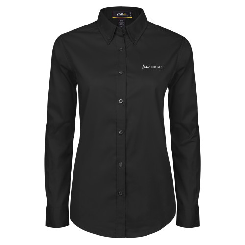 Womens Black Twill Button Down Long Sleeve -InnVentures