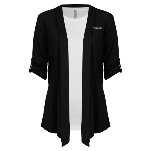 Womens Black Drape Front Cardigan Sweater-InnVentures