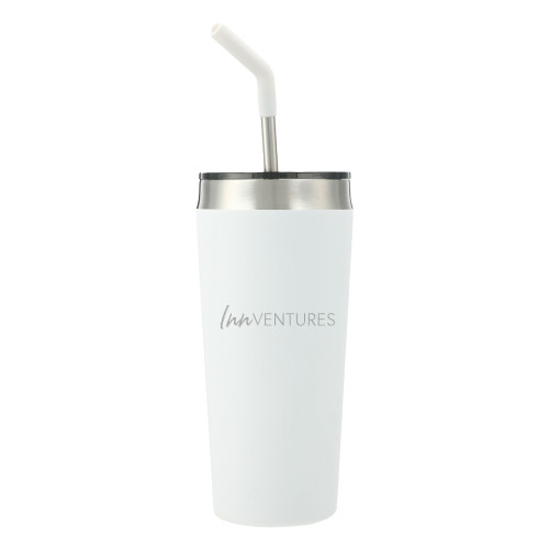 Faye White Vacuum Tumbler w/ Stainless Steel Straw 20 oz-InnVentures Engraved