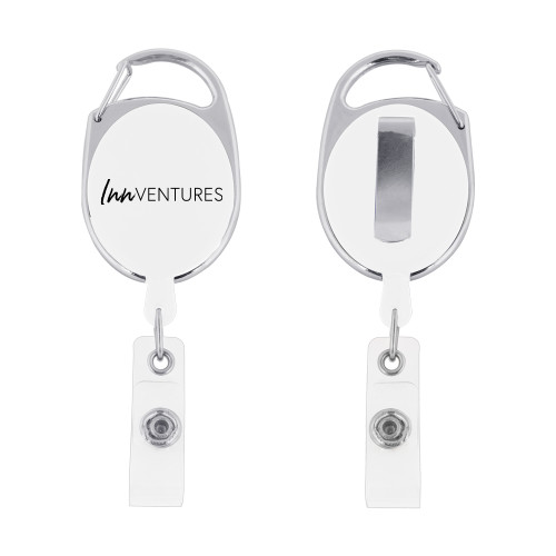 White Oval Retractable Badge Holder w/Clip-InnVentures