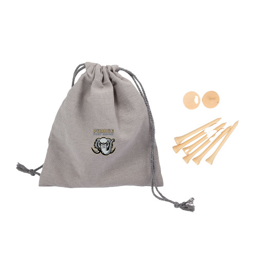  Bamboo Golf Tee Set w/ Grey Recycled Pouch - Purdue University Fort Wayne Primary Athletic Mark