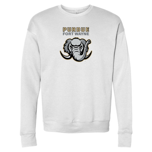  Bella + Canvas White Fleece Crew - Purdue University Fort Wayne Primary Athletic Mark