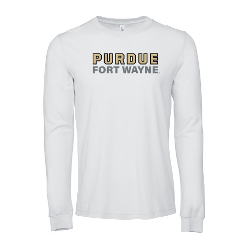 Bella + Canvas White Jersey Cotton Long Sleeve T Shirt - Purdue University Fort Wayne Primary Athletic Wordmark