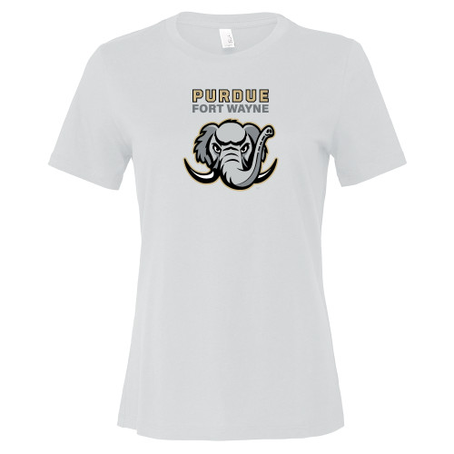  Bella + Canvas Womens White Relaxed Cotton T Shirt - Purdue University Fort Wayne Primary Athletic Mark