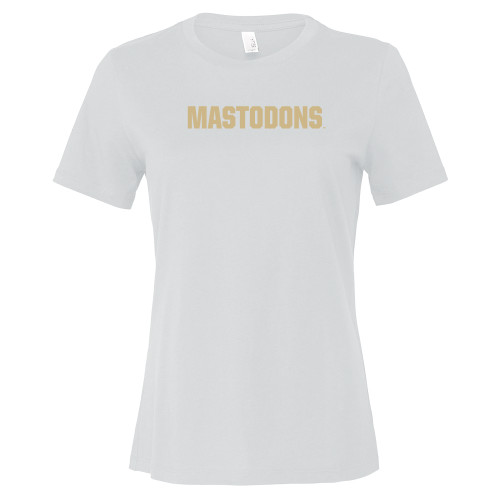  Bella + Canvas Womens White Relaxed Cotton T Shirt - Mastodons Secondary Wordmark