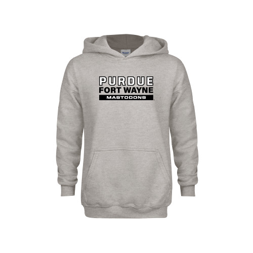  Youth Grey Fleece Hood - Purdue University Fort Wayne Mastodons Secondary Wordmark