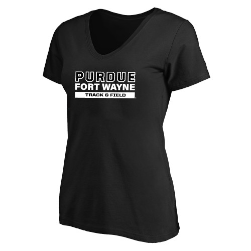  Womens Plus Black V Neck T Shirt - Purdue University Fort Wayne Track and Field