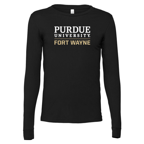  Bella + Canvas Black Jersey Cotton Long Sleeve T Shirt - Purdue University Fort Wayne Primary Institutional Mark