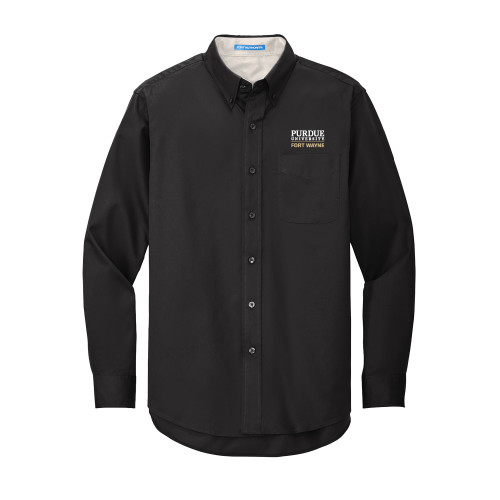  Black Twill Button Down Long Sleeve - Purdue University Fort Wayne Primary Institutional Mark