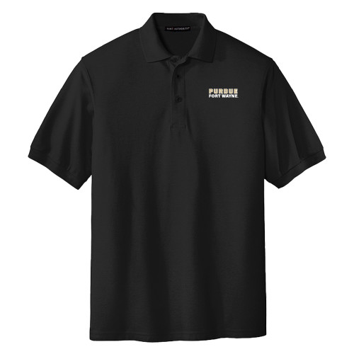  Extended Black Silk Touch Polo - Purdue University Fort Wayne Primary Athletic Wordmark PLUS
