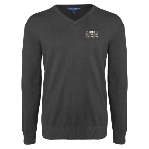  Charcoal Heather VNeck Sweater - Purdue University Fort Wayne Primary Institutional Mark