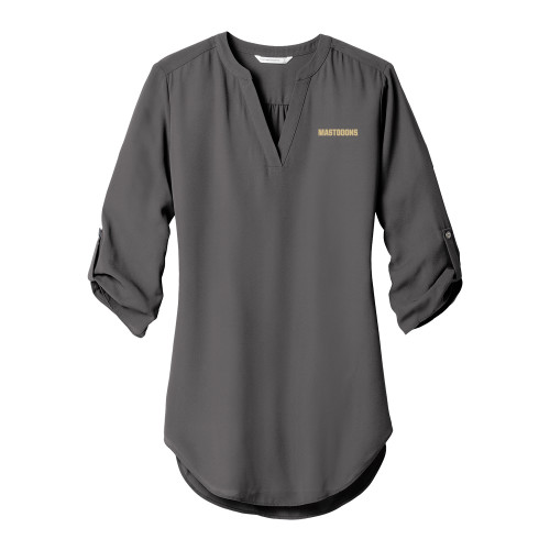  Womens Grey 3/4 Sleeve Tunic Blouse - Mastodon Secondary Wordmark